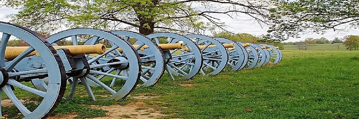 Revolutionary War cannons on display at Valley Forge National Historical Park, Pennsylvania, USA.