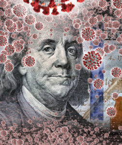 Conceptual tornado image, Global crisis of Covid 19 virus epidemic.Covid 19 virus illustration downloaded from CDC than layered and manipulated. for more information please visit Centers for Disease Control and Prevention web site: https://www.cdc.gov/media/subtopic/images.htm