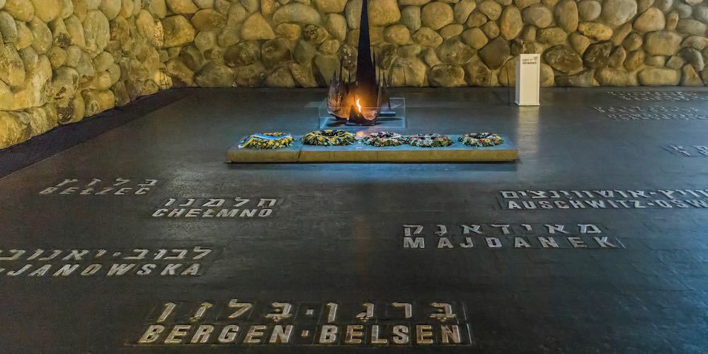 JERUSALEM, ISRAEL   SEPTEMBER 24, 2017: This is the Eternal Fire in the Hall of Remembrance of the Holocaust Museum (The Yad Vashem).