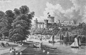 Historic cityscape, steel engraving, Windsor Castle around 1855, Windsor, United Kingdom, Europe