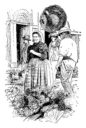 A group of people buying stuff in the market at low price and sales these stuff town by town. These people are known as Peddlers or Hawkers, vintage line drawing or engraving illustration.