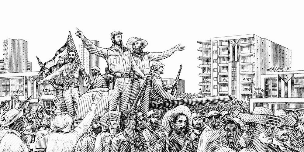 Fidel Castro (Fidel Alejandro Castro Ruz) with rebel soldiers entering Havana on 8th of January 1959, Portrait from Cuba Banknotes.