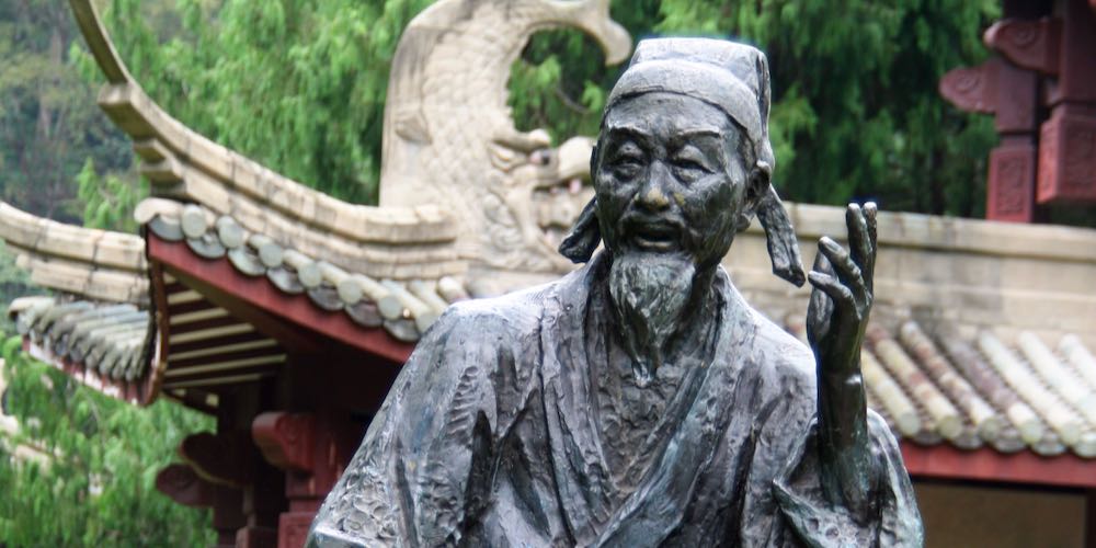 WUYI MOUNTAINS, CHINA   OCT 20, 2009: Statue of Zhu Xi   famous Song dynasty Confucian scholar and philosopher