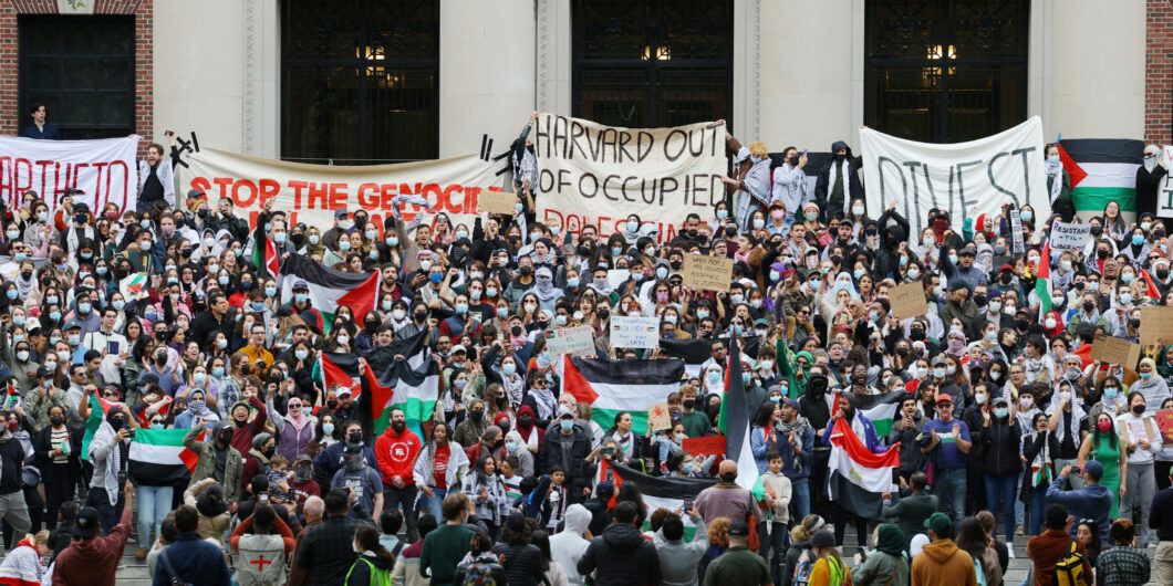 Demonstrators take part in an 