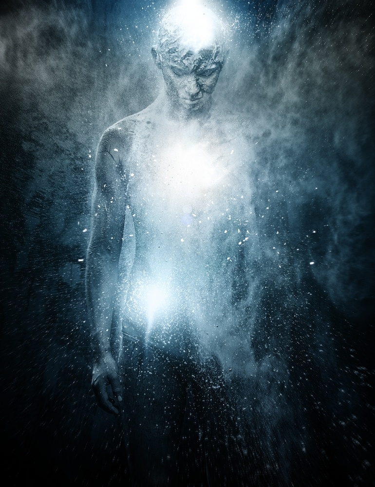 Man with conceptual spiritual body art
