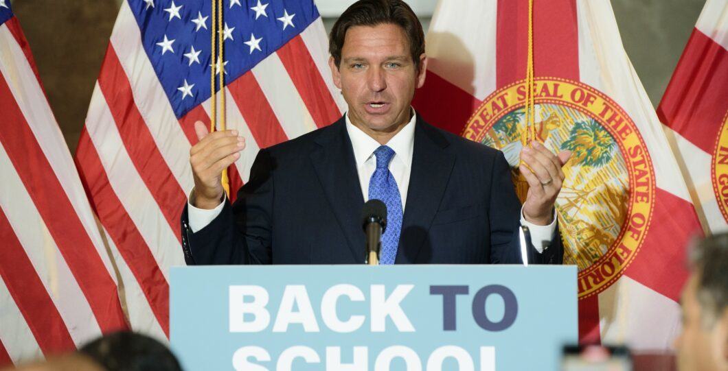 Florida Governor Ron DeSantis announces the Back to School Sales Tax Holiday at Mo's Bagels & Deli on July 25, 2024, in Aventura, Florida. (Photo by Michele Eve Sandberg/Sipa USA)(Sipa via AP Images)