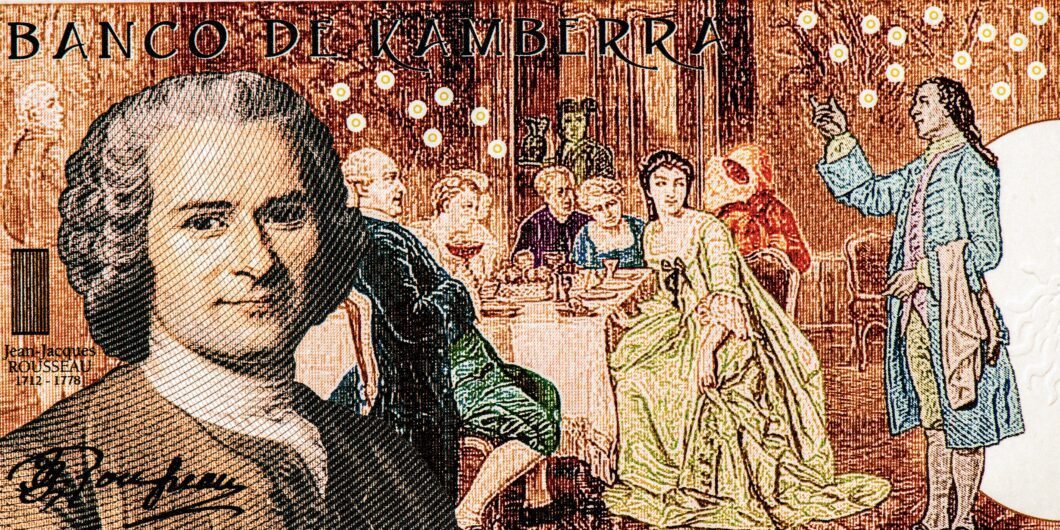 Jean Jacques Rousseau on 20 Numismas Canberra 2019 banknotes. Colbert Jacques Augusto, Political Philosophy. Fancy polymer money. Applied Currency Concepts. Banknotes Collection