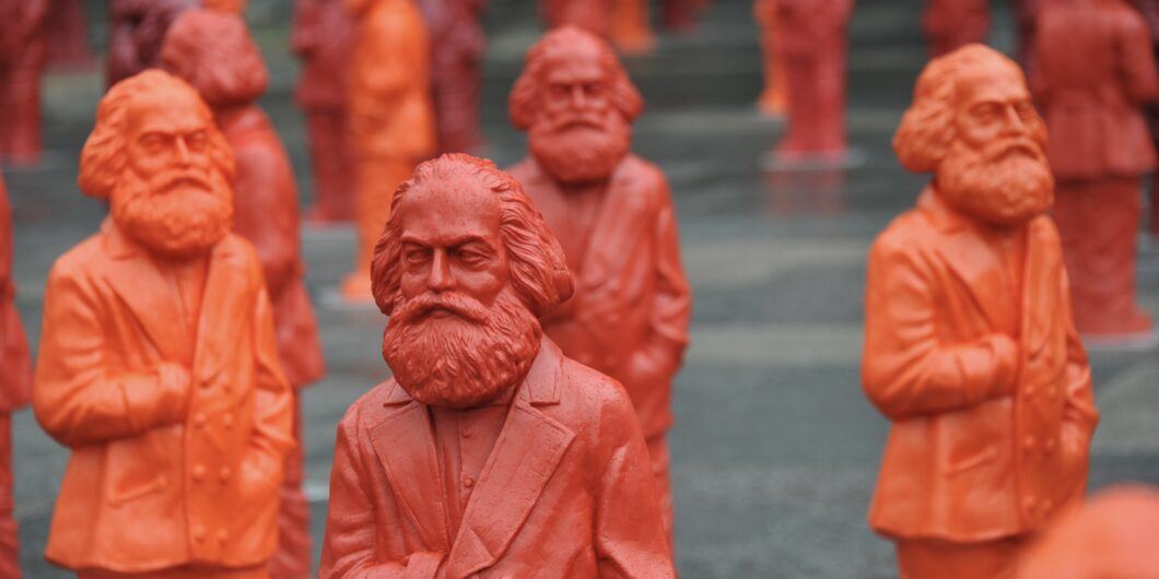 Trier, Rhineland Palatinate / Germany   May 12, 2013: Sculptures of Karl Marx by the artist Ottmar Hörl in Trier, Germany   Marx was a German philosopher, economist and political theorist