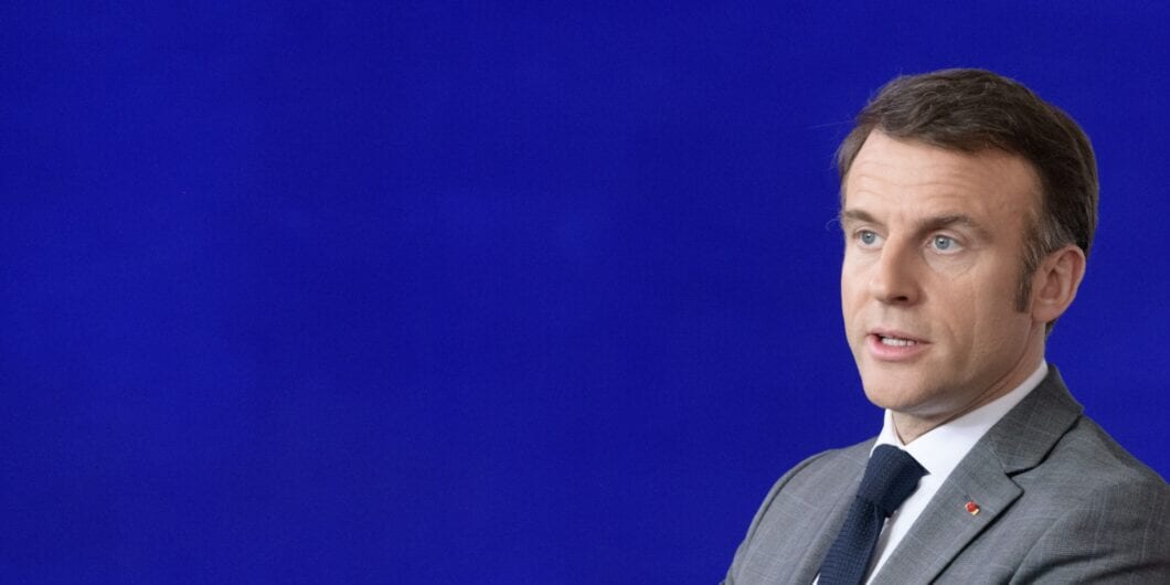 Berlin, Germany, 2024 03 15: President Emmanuel Macron at a meeting in Berlin