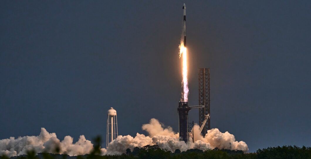 CAPE CANAVERAL, FL, USA   JANUARY 18, 2024: SpaceX Falcon 9 Axiom Mission 3 Ax 3. Axiom Space’s 3rd all private astronaut mission to International Space Station (ISS)