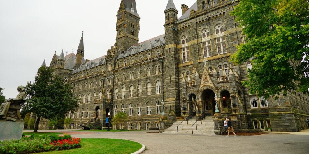 Washington, DC USA  10 10 2017: Campus building on the Georgetown University campus. Georgetown is located in Washington, DC.
