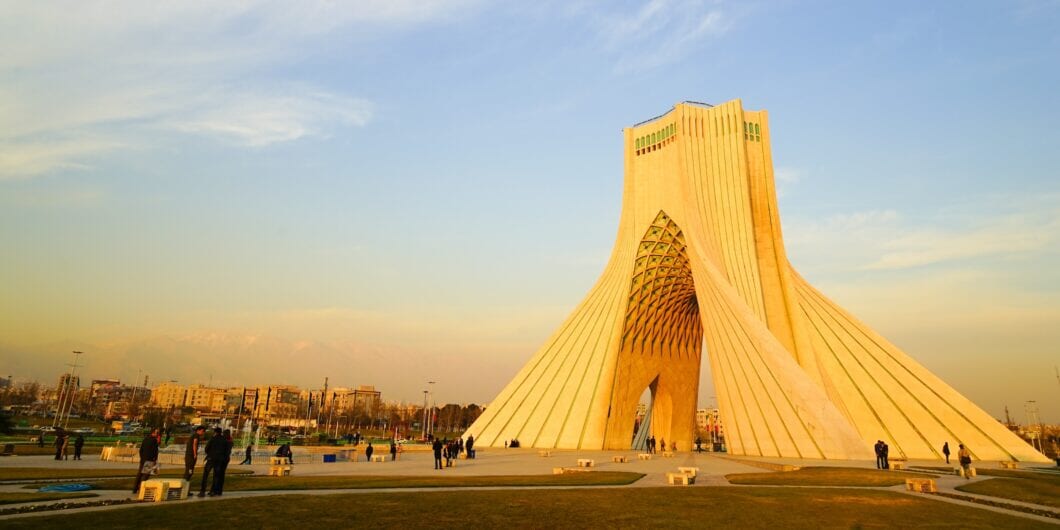 TEHRAN, IRAN   29 January 2018. The Azadi Tower formerly known as the Shahyad Tower is a monument located at Azadi Square and is a landmark of Tehran.