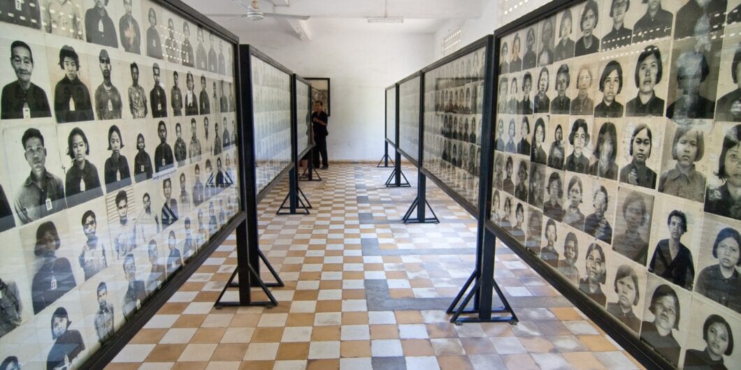 PHNOM PENH, CAMBODIA   DECEMBER 25: Photos of torture victims at Tuol Sleng  Genocide Museum (S 21 High School) December 25, 2007 in Phnom Penh, Cambodia