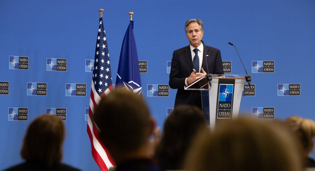 Secretary Antony J. Blinken holds a press conference in Brussels, Belgium, November 29, 2023. (Official State Department photo by Chuck Kennedy)