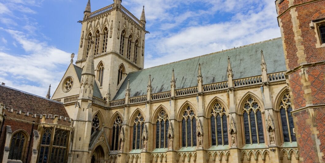 Exterior view of the St John's College Chapel at Cambridge, United Kingdom