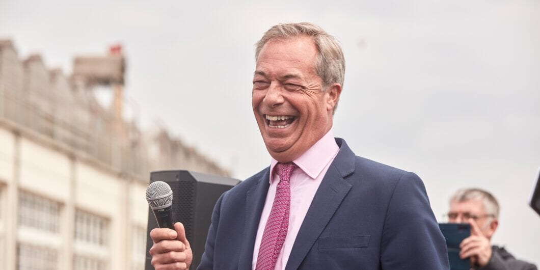 Clacton on Sea, United Kingdom   June 04 2024: Nigel Farage launches Reform UK Party General Election Campaign in Clacton with Richard Tice.