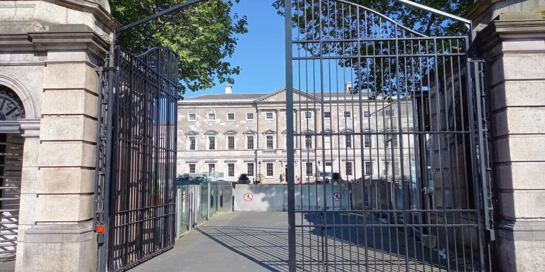 Dublin, Ireland   June 1, 2023: Frontage of Leinster House, seat of the Dáil, the Irish Parliament, in Dublin.