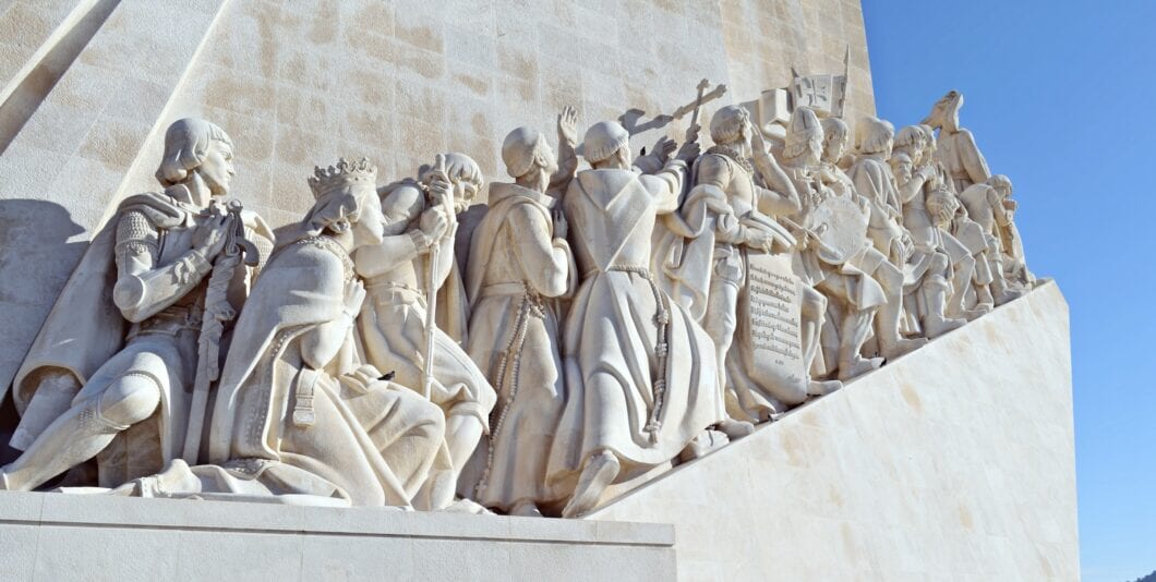 details of some characters carved on the Monument to the Discoveries, or Padrão dos Descobrimentos, located in Belém in Lisbon, Portugal