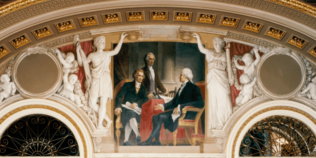 Constantino Brumidi Oil on Plaster 1872 Hamilton Jefferson Washington 1060x530.png